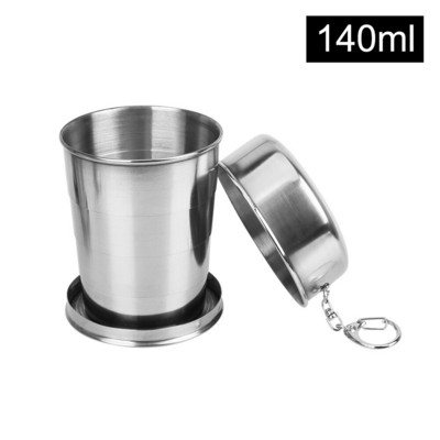 Kulcstartóval, rozsdamentes acél összecsukható csészével 75/140/240 ml kültéri utazáshoz, behúzható teleszkópos összecsukható poharak, hordozható