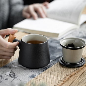 Creative Ceramic Simple Tea Infuser Cup με Φίλτρο Κάλυμμα Καπακιού Ξύλινη Λαβή Φλιτζάνι Γάλα Φλιτζάνι Χυμό Καφέ Ποτήρι Φλιτζάνι Νερού Ποτό