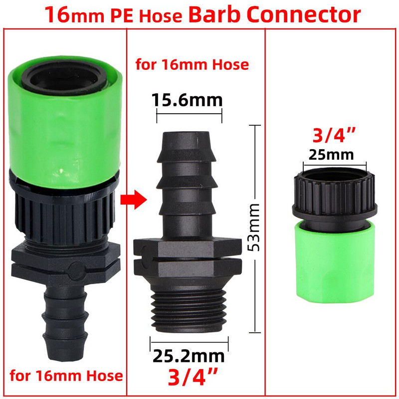 Conector rapid mamelon EURO USA 3/4 inch filetat tată 16 mm/20 mm Racord de furtun pentru fitinguri pentru țevi de grădină Sistem de irigare prin picurare