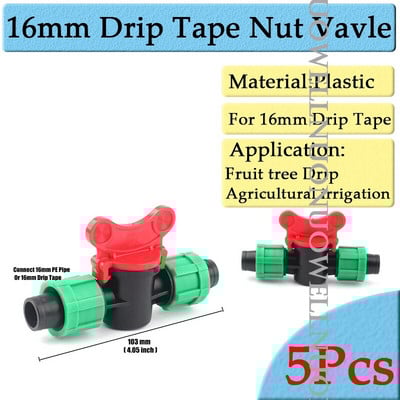 5 buc/lot 16mm conectori de bandă de micro irigare prin picurare cu filet blocat supapă de închidere cot tee fitinguri agricole pentru irigare prin picurare