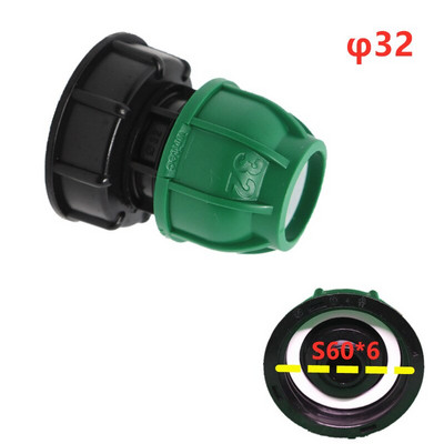 IBC bako talpyklos adapteris S60X6 prie MDPE tiesiojo vamzdžio jungties 20/25/32 mm greitas sujungimas be karšto lydymosi mažas ir lengvas