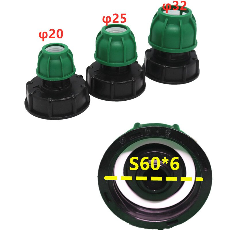 IBC bako talpyklos adapteris S60X6 prie MDPE tiesiojo vamzdžio jungties 20/25/32 mm greitas sujungimas be karšto lydymosi mažas ir lengvas