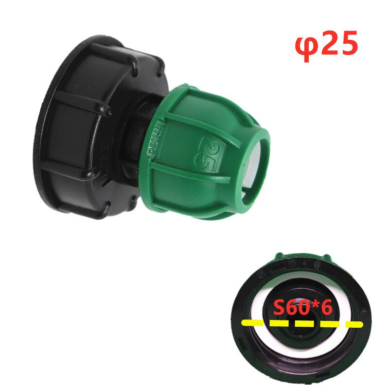 IBC bako talpyklos adapteris S60X6 prie MDPE tiesiojo vamzdžio jungties 20/25/32 mm greitas sujungimas be karšto lydymosi mažas ir lengvas