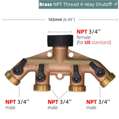 BSP NPT sárgaréz 4 irányú menetes kerti tömlőosztó nagy teljesítményű csapcső-adapter kapcsoló csatlakozó csatlakozó elzárás öntözés öntözés