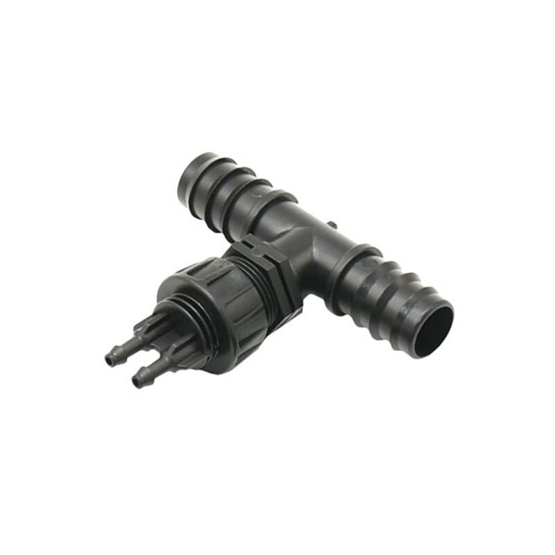 Csepegtető öntözés 16 mm 20 mm 25 mm-től 1/4-ig Tömlő szűkítő T-vízelosztó 1/2 3/4 1" - 1/4 tömlő 2 utas csepegtetők csatlakoztatásához 1db