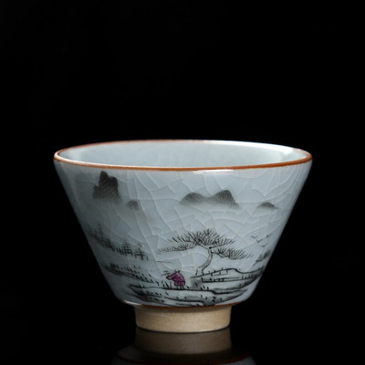 Cuptor Ru tradițional de 55 ml ceașcă de ceai din ceramică cu flori pictate manual ceașcă de ceai de călătorie castron de ceai lucrat manual Pu'er ceașcă individuală personală