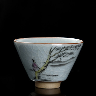 Cuptor Ru tradițional de 55 ml ceașcă de ceai din ceramică cu flori pictate manual ceașcă de ceai de călătorie castron de ceai lucrat manual Pu'er ceașcă individuală personală