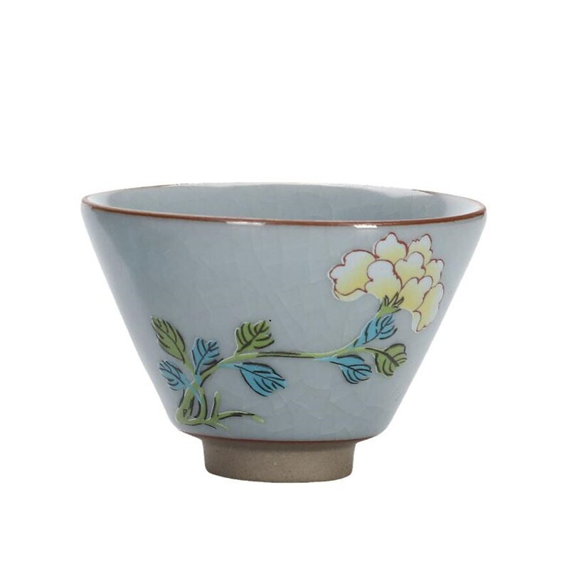 Cuptor Ru tradițional de 55 ml ceașcă de ceai din ceramică cu flori pictate manual ceașcă de ceai de călătorie castron de ceai lucrat manual Pu'er ceașcă individuală personală