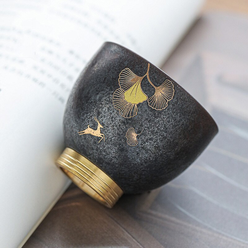 Stil japonez Elk Gingko Ceramică grosieră ceașcă de ceai ceașcă de ceai realizată manual ceai de uz casnic Kung Fu set de ceai ceașcă de ceai decorare pentru birou