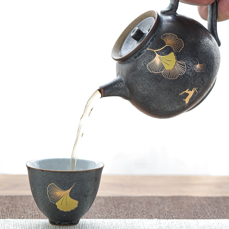 Stil japonez Elk Gingko Ceramică grosieră ceașcă de ceai ceașcă de ceai realizată manual ceai de uz casnic Kung Fu set de ceai ceașcă de ceai decorare pentru birou