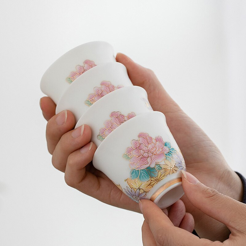 2db/tétel 45ml Kézzel festett Lotus Art kerámia teáscsésze Jingdezhen egypohár Kung Fu Tea Master Cup Háztartási vizes pohár ital