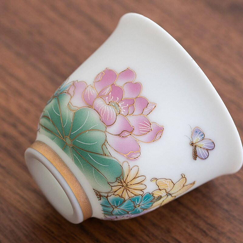 2db/tétel 45ml Kézzel festett Lotus Art kerámia teáscsésze Jingdezhen egypohár Kung Fu Tea Master Cup Háztartási vizes pohár ital