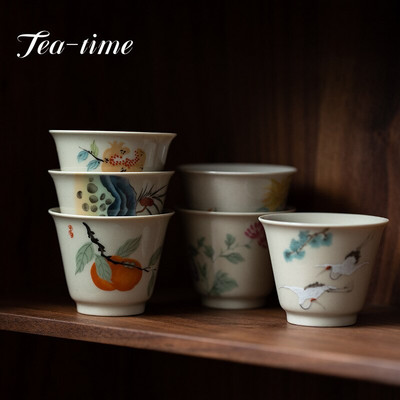 30ml Retro Plant Ash Tea Cup Creative Flower Single Cup Κεραμικό οικιακό φλιτζάνι τσαγιού Master Cup Μικρό σετ σκευών τσαγιού Kung Fu Ποτά