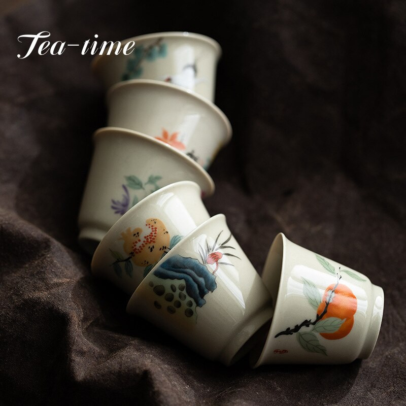 30 ml Retro Plant Ash Tea Cup Creative Flower egypohár kerámia háztartási teáscsésze Master Cup kis kung fu teás készlet Italkészlet