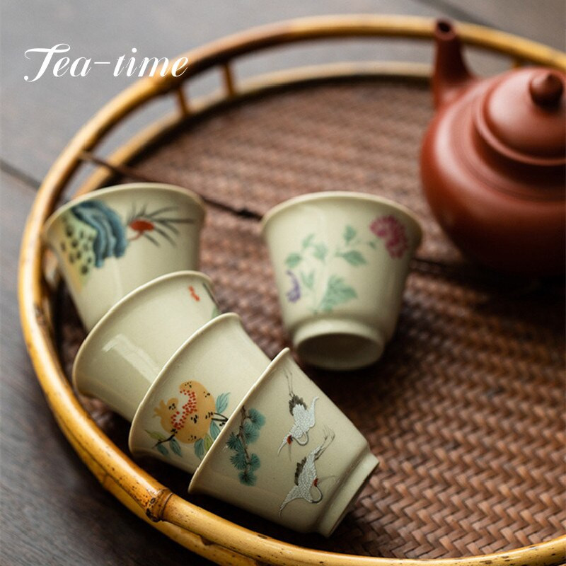 30 ml Retro Plant Ash Tea Cup Creative Flower egypohár kerámia háztartási teáscsésze Master Cup kis kung fu teás készlet Italkészlet