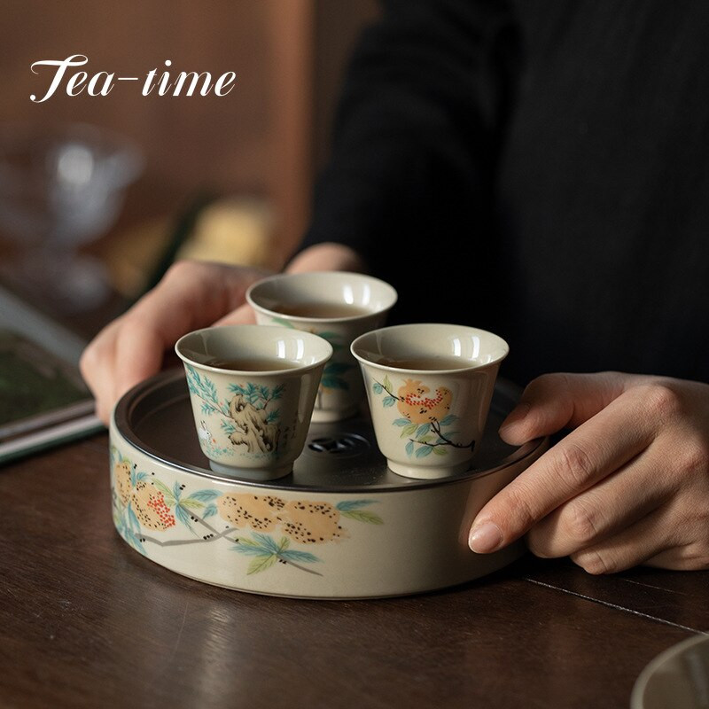 30 ml Retro Plant Ash Tea Cup Creative Flower egypohár kerámia háztartási teáscsésze Master Cup kis kung fu teás készlet Italkészlet
