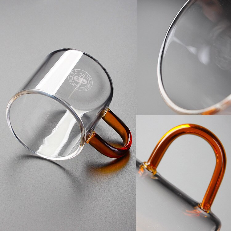 6 vnt Borosilikatinio stiklo arbatos puodelis permatomas Kung Fu arbatos puodelis Stiklinis arbatos degustacijos puodelis Mažos rankenos puodelis Tiesus dubenėlio puodelis