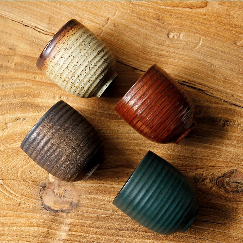 CHANSHOVA 170/180ml Kínai retro stílusú teáscsésze Csíkos textúra Kerámia csészék Durva kerámia Teáscsésze Kávéscsésze Teástál H382