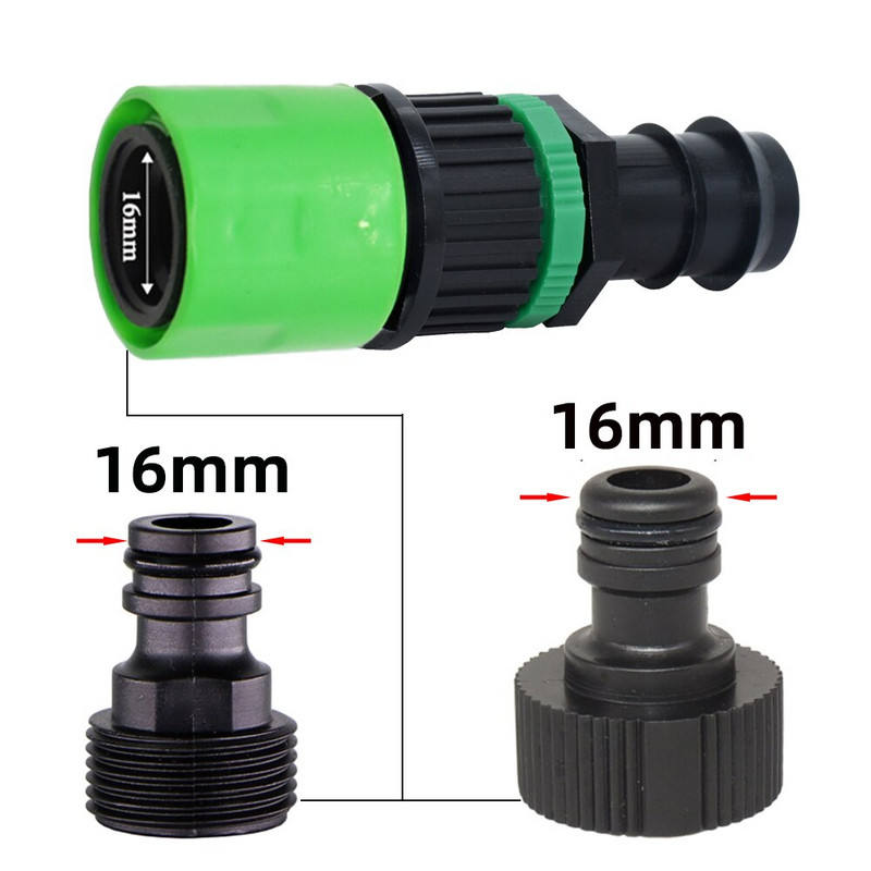 16 mm-es gyorscsatlakozó csonk EURO USA 3/4 hüvelykes apa menetes 16 mm-es/20 mm-es tömlőcső-csatlakozó kerti csepegtető öntözési csőszerelvényekhez