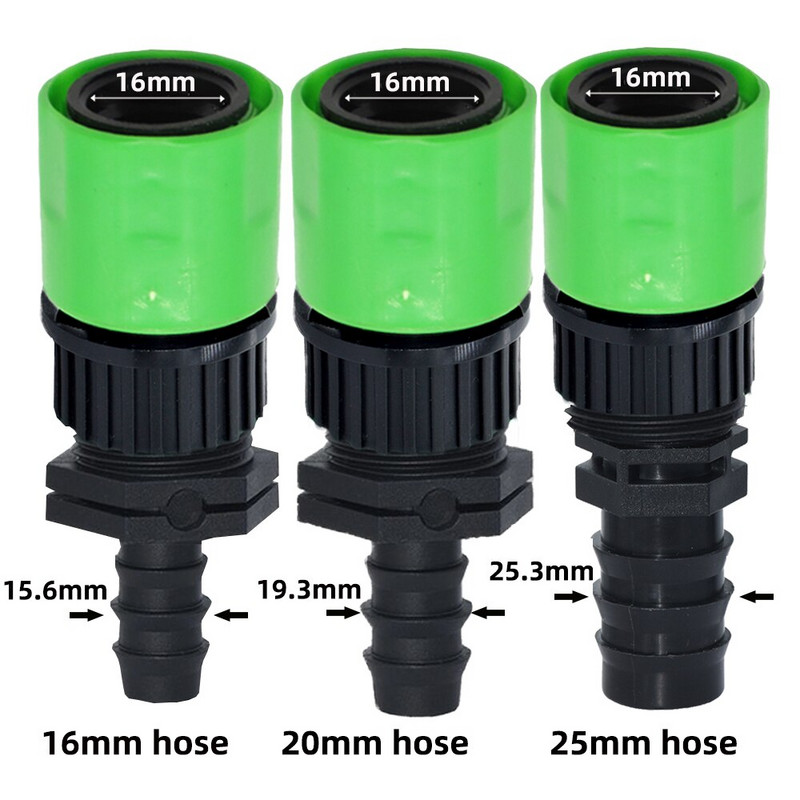 16 mm-es gyorscsatlakozó csonk EURO USA 3/4 hüvelykes apa menetes 16 mm-es/20 mm-es tömlőcső-csatlakozó kerti csepegtető öntözési csőszerelvényekhez