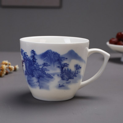 Ceașcă de ceai din porțelan albastru și alb chinezesc cu mâner ceașcă de cafea de birou Bol de ceai din ceramică Set de ceai pentru acasă ceașcă portabilă Master 130 ml