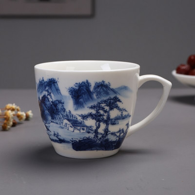 Ceașcă de ceai din porțelan albastru și alb chinezesc cu mâner ceașcă de cafea de birou Bol de ceai din ceramică Set de ceai pentru acasă ceașcă portabilă Master 130 ml