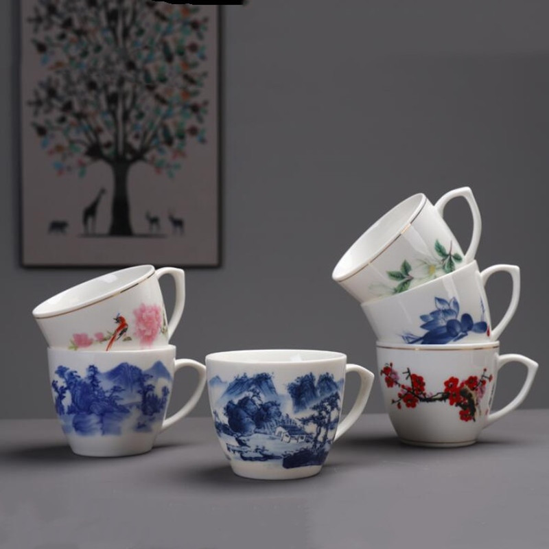 Ceașcă de ceai din porțelan albastru și alb chinezesc cu mâner ceașcă de cafea de birou Bol de ceai din ceramică Set de ceai pentru acasă ceașcă portabilă Master 130 ml
