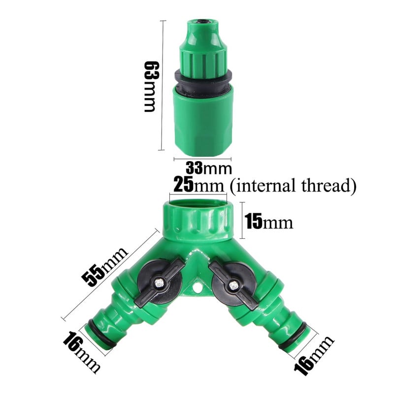 1 db Y típusú csapcsatlakozó 2 db gyorsadapterrel 3/5 mm-es tömlőhöz kerti öntözővízelosztó 1/8''-es csőszerelvényekhez