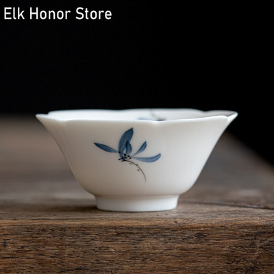 2 buc/set 55 ml, pictat manual, fluture, orhidee, ceașcă de ceai din ceramică, ceașcă de băut, ceașcă maestru, set de căni de ceai Kung Fu pentru uz casnic, ceremonie de ceai