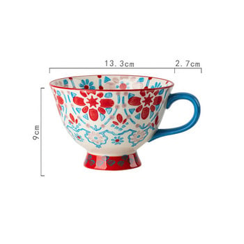 Κεραμικό φλιτζάνι καφέ Bohemian Flower Painted INS Breakfast Cup Υψηλής χωρητικότητας 420ML Φλιτζάνι τσαγιού Είδη κουζίνας Μπαρ τραπεζαρίας