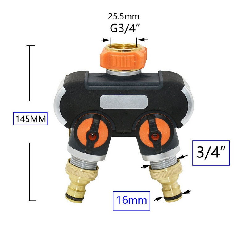 Kerti csapvízcső 2/4 utas elosztó 3/4" menetes sárgaréz műanyag Y-típusú kerti tömlőosztó 16 mm-es csatlakozóval