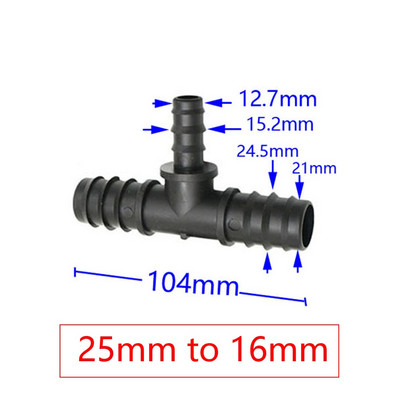 T formos nuo 1" iki 3/4" iki 1/2" sodo žarnos trišakio jungties reduktoriaus vandens skirstytuvo spygliuočio vandens jungtis, skirta 25 mm/20 mm/16 mm žarnai 2 vnt.