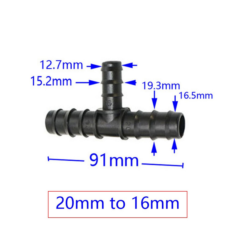 T formos nuo 1" iki 3/4" iki 1/2" sodo žarnos trišakio jungties reduktoriaus vandens skirstytuvo spygliuočio vandens jungtis, skirta 25 mm/20 mm/16 mm žarnai 2 vnt.