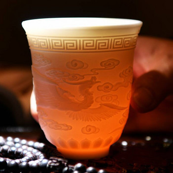 Φλιτζάνι τσαγιού από πρόβειο λίπος νεφρίτη με ανάγλυφο λευκό πορσελάνινο φλιτζάνι τσαγιού κινέζικο Κεραμικό φλιτζάνι τσαγιού Kungfu για κατανάλωση μπύρας Δώρο καφέ εσπρέσο