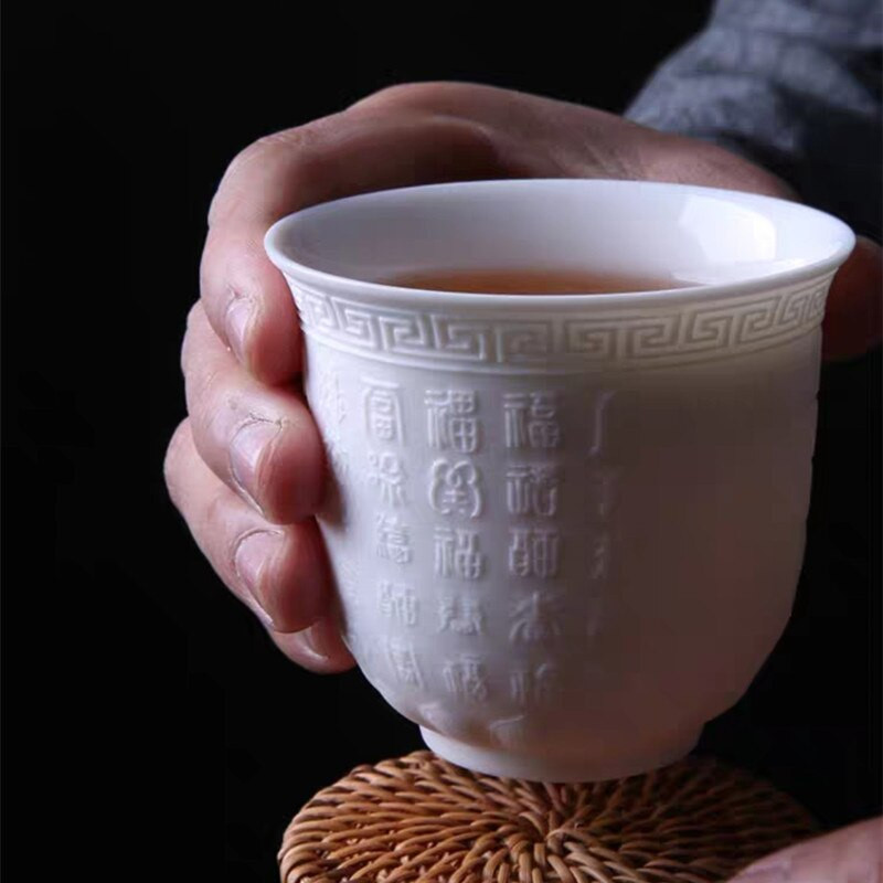 Avies riebalų nefrito arbatos puodelis reljefinis balto porceliano arbatos puodelis Kinietiškas Kungfu arbatos indų keramikinis puodelis alui gerti Espreso kava Dovana