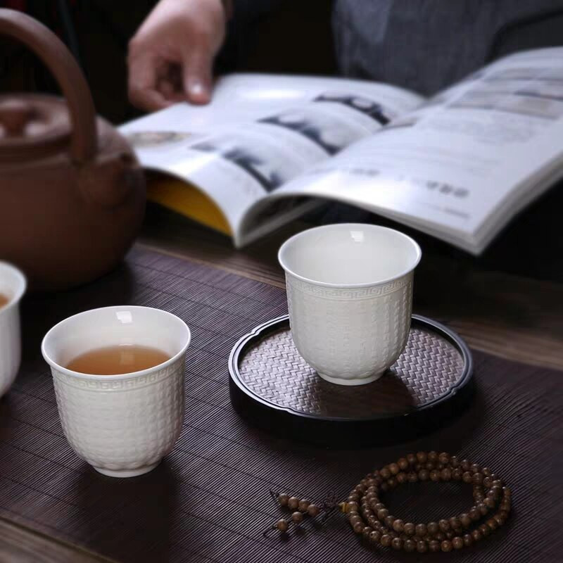 Avies riebalų nefrito arbatos puodelis reljefinis balto porceliano arbatos puodelis Kinietiškas Kungfu arbatos indų keramikinis puodelis alui gerti Espreso kava Dovana