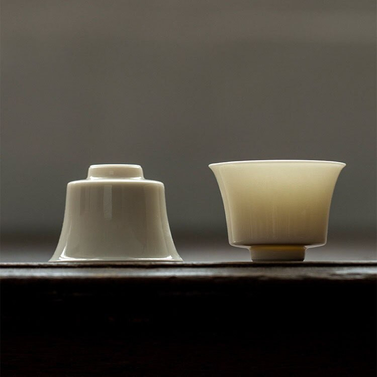 2db/tétel 30ml Kézzel készített sárgabarack fehér kerámia teáscsésze Antik kis vödörsapkás teáscsésze japán kung fu teaset porcelán mesterpohár