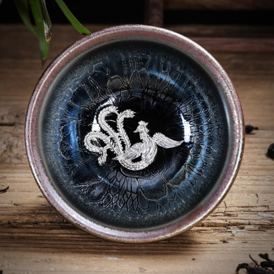 Kínai Retro Jianzhan teáscsésze Tianmu mázas berakásos ezüst teáscsésze Kung Fu kemence variáns teacsésze Kínai tea kiegészítők Master Cup