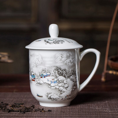 Jingdezhen Ceramics Didelės talpos arbatos puodelis Biuras su arbatos puodelio dangteliu Namų porcelianinis vandens puodelis Arbatos reikmenys arbatos infuzatorius