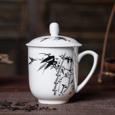 Jingdezhen Ceramics Didelės talpos arbatos puodelis Biuras su arbatos puodelio dangteliu Namų porcelianinis vandens puodelis Arbatos reikmenys arbatos infuzatorius