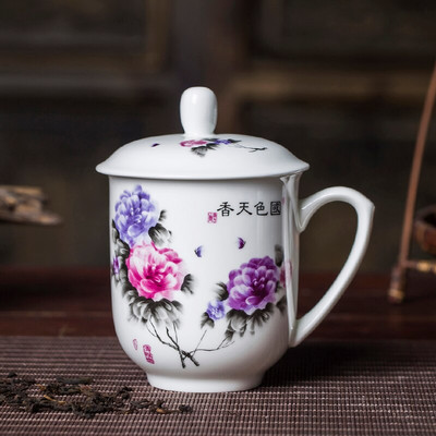 Jingdezhen Ceramics Didelės talpos arbatos puodelis Biuras su arbatos puodelio dangteliu Namų porcelianinis vandens puodelis Arbatos reikmenys arbatos infuzatorius
