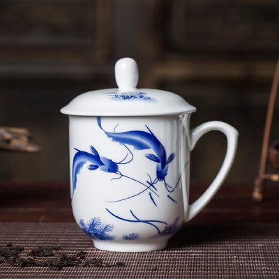Jingdezhen Ceramics Didelės talpos arbatos puodelis Biuras su arbatos puodelio dangteliu Namų porcelianinis vandens puodelis Arbatos reikmenys arbatos infuzatorius