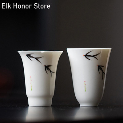 2 τμχ/Σετ Pure Hand-painted Swallow Elf Art Tea Cup Household Keramic Single Cup Master Cup Kung Fu Tea Small Juxiang Smelling Cup