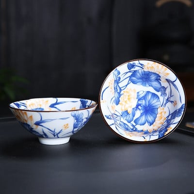 1vnt Kinijos Boutique keramikinis arbatos puodelis mėlynos ir baltos spalvos porcelianinis arbatos dubuo, rankomis dažytas arbatos puodelis Kelioninis meditacijos puodelio arbatos rinkinys 70 ml
