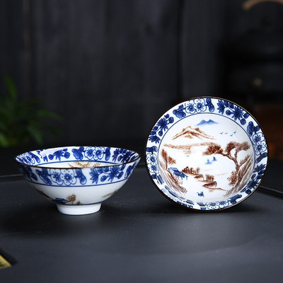 1vnt Kinijos Boutique keramikinis arbatos puodelis mėlynos ir baltos spalvos porcelianinis arbatos dubuo, rankomis dažytas arbatos puodelis Kelioninis meditacijos puodelio arbatos rinkinys 70 ml