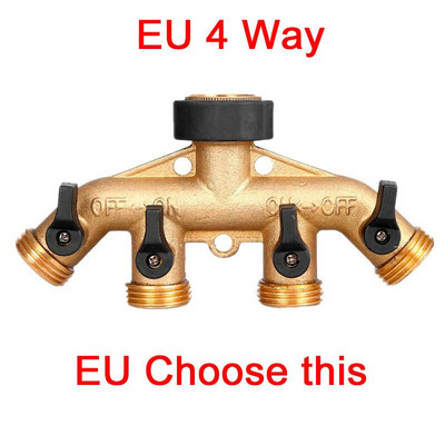 Livrare rapidă 3/4" 2/4 căi din alamă despărțitor de furtun de grădină Distribuitor de conector pentru robinet de udare tip Y pentru robinet și robinet de exterior