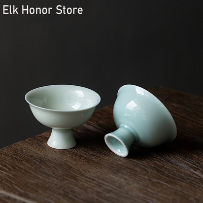 2 τμχ/Σετ 55 ml Hutian Kiln Misty Blue Stem Cup Celadon Μικρό φλιτζάνι τσαγιού που μπορεί να ανυψώσει το Gracked Glaze Master Cup Household Kung Fu Teaware