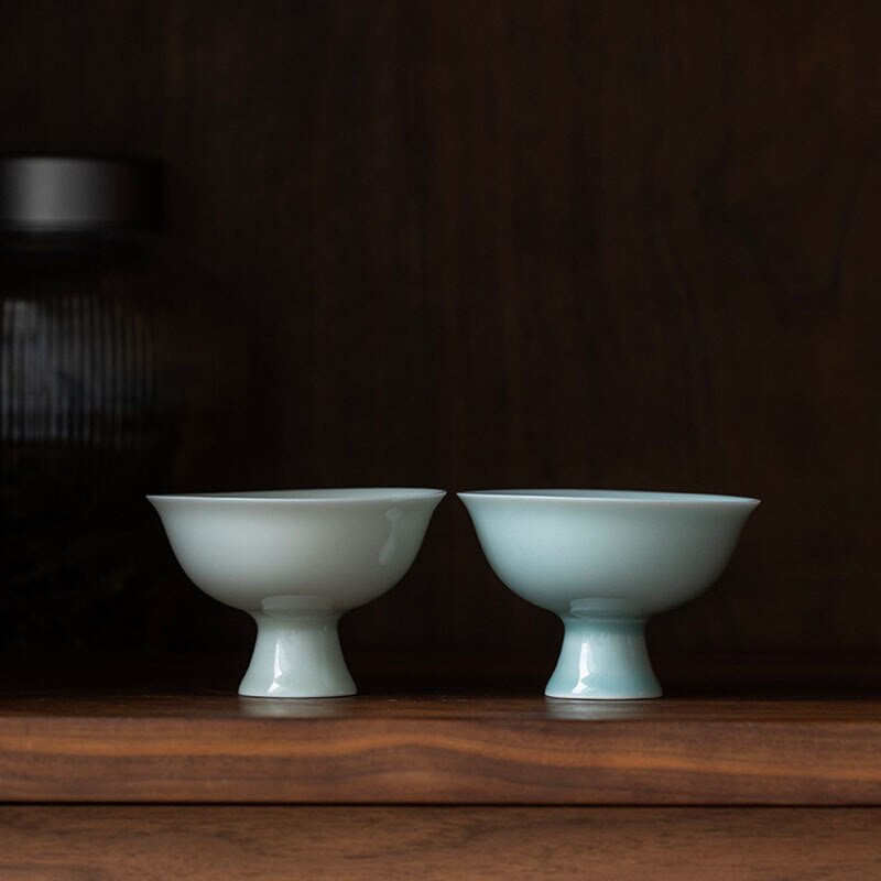 2db/készlet 55 ml-es Hutian Kiln Ködös kék szárú csésze Celadon kis teáscsésze, megemelhető Gracked Glaze Master Cup Háztartási Kung Fu teásedény