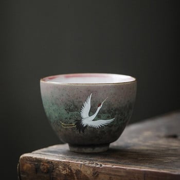 Crane Master Cup Stoneware Tea Cup Glow Flambe Tea Cup Flat Green Cloud Cup Kung Fu Ceramics Tea Cup Bowl Bubble TeaCup