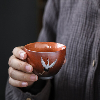 Crane Master Cup Stoneware Tea Cup Glow Flambe Tea Cup Flat Green Cloud Cup Kung Fu Ceramics Tea Cup Bowl Bubble TeaCup